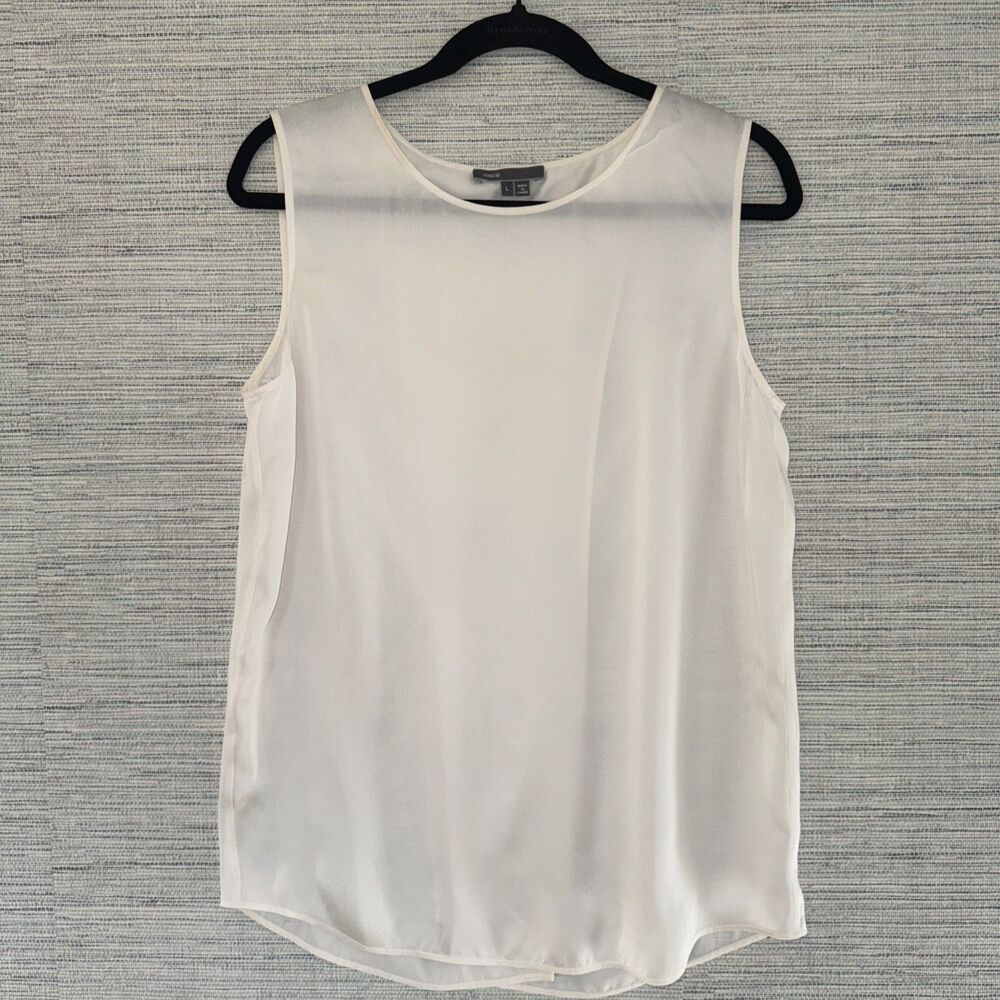 VINCE Silk Cream Blouse Sleeveless Drape Back Large Women's